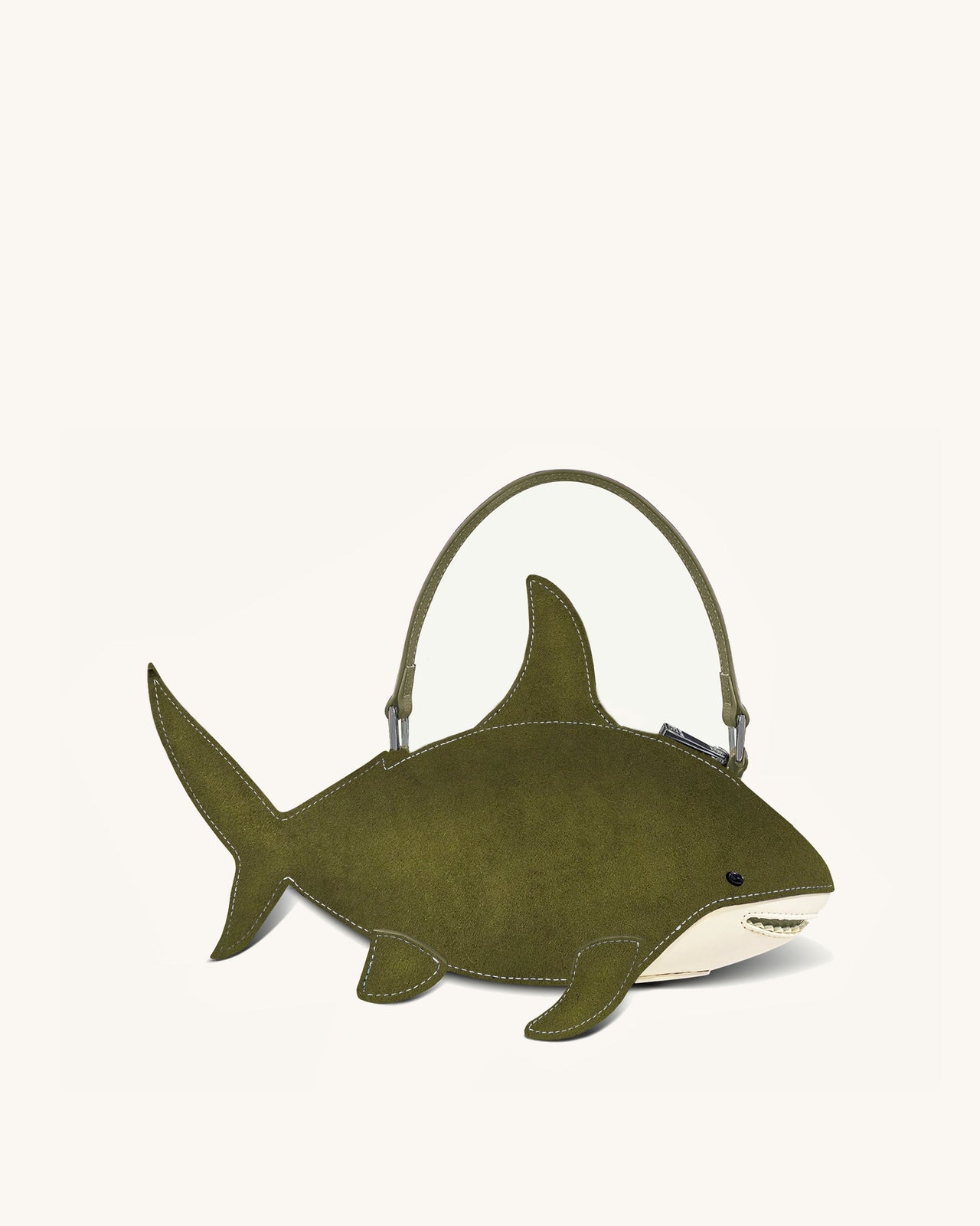 Nerys 深橄欖綠仿麂皮鯊魚造型手提包