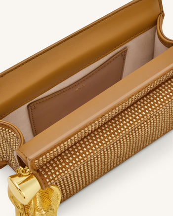 Holly 人造水晶金屬吊飾手拿包 - 香檳色