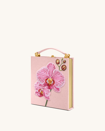Taya 蘭花圖案書本造型手拿包 - 粉紅色
