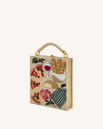 Elle 野餐圖案書本手提包 - 卡其色