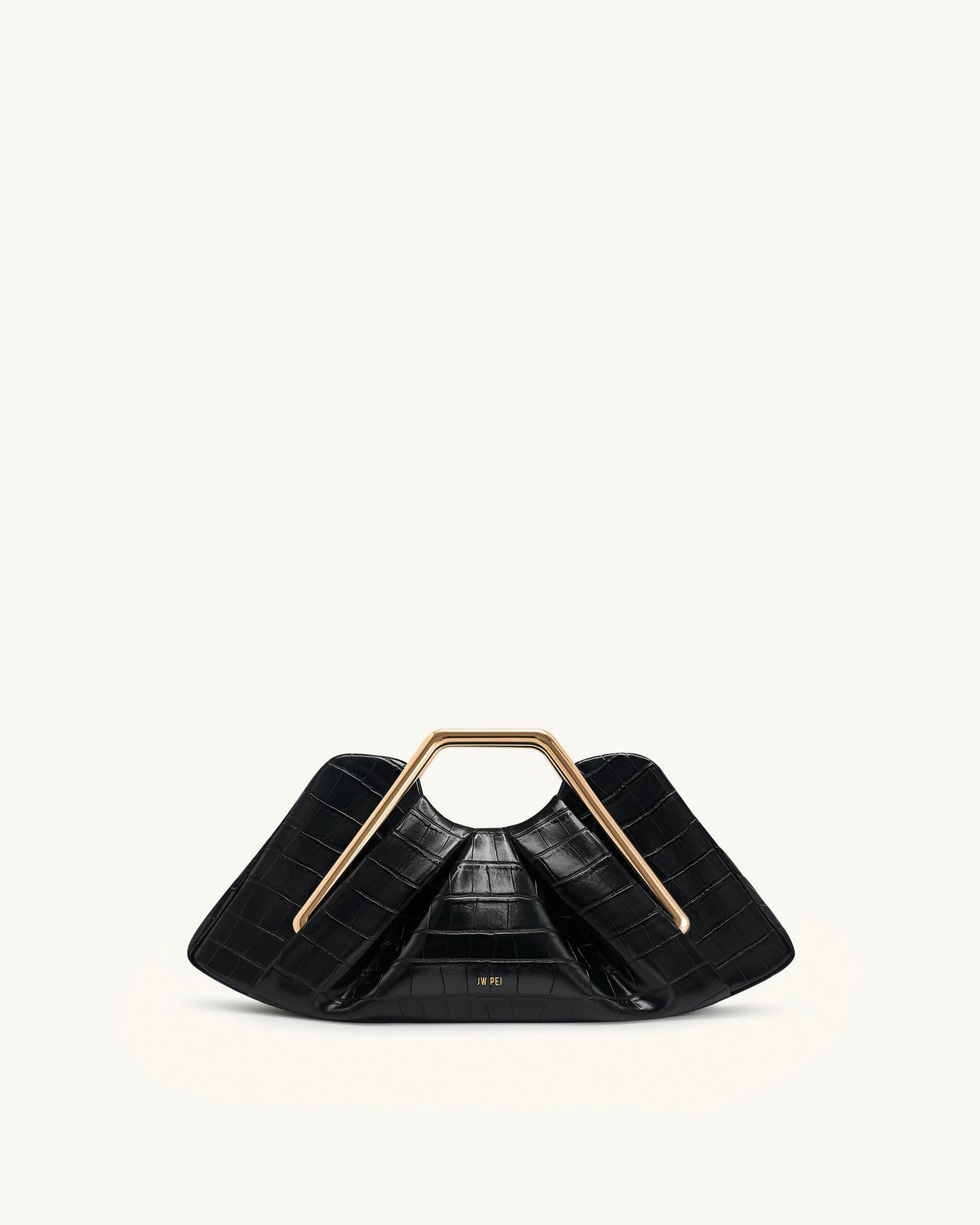 Lila 仿鱷魚紋金屬框手拿包 - 黑色