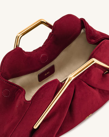 Lila 仿麂皮金屬框手拿包 - 紅色