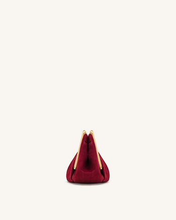 Lila 仿麂皮金屬框手拿包 - 紅色