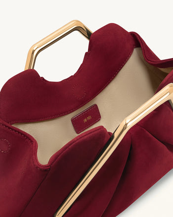 Lila 仿麂皮金屬框手拿包 - 紅色