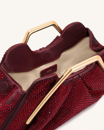 Lila 人造水晶金屬框手拿包 - 紅色