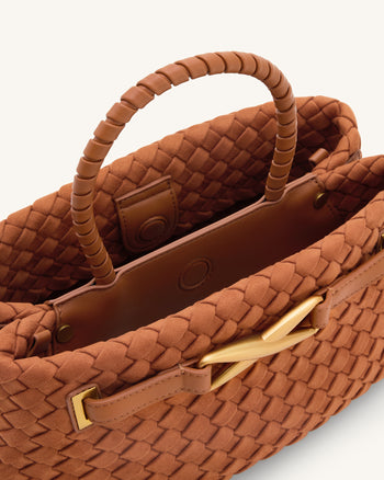 Elora 棕色仿麂皮編織托特包