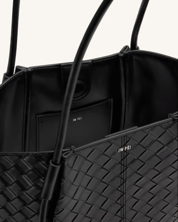 Nala 寬編織紋理托特包－黑色