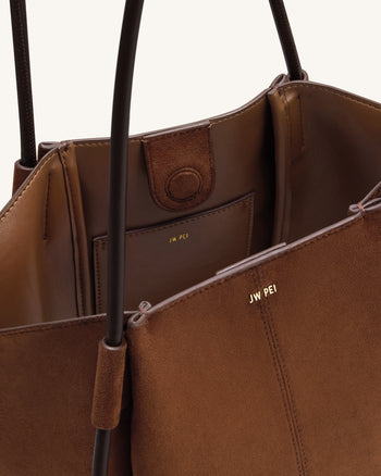 Nala 寬版仿麂皮托特包－棕色