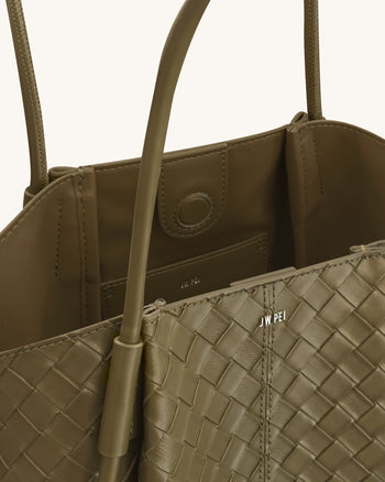 Nala 寬編織紋理托特包－橄欖綠