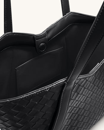 Kiana 大容量編織紋托特包 - 黑色