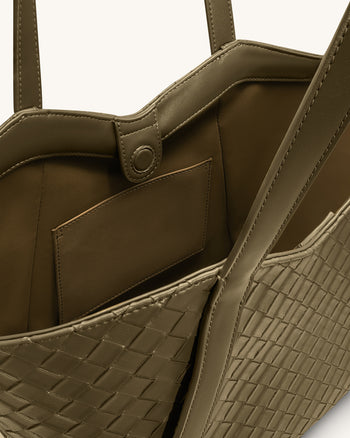 Kiana 大容量編織紋托特包 - 深橄欖綠