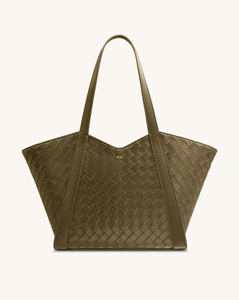 Kiana 大容量編織紋托特包 - 深橄欖綠