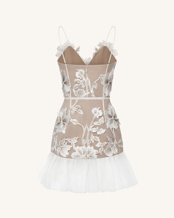 Floral 細肩帶迷你洋裝 - 白色