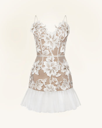 Floral 細肩帶迷你洋裝 - 白色