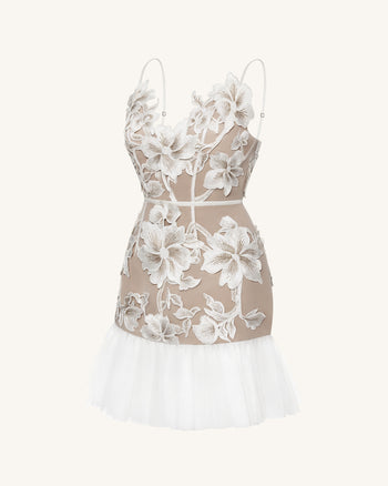 Floral 細肩帶迷你洋裝 - 白色