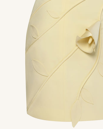 3D立體花朵貼花細肩帶迷你洋裝 - 黃色