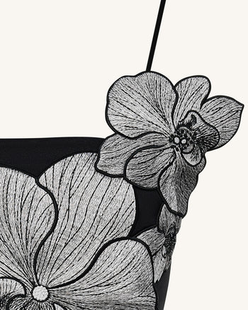 蘭花貼飾迷你洋裝 - 黑色/銀色