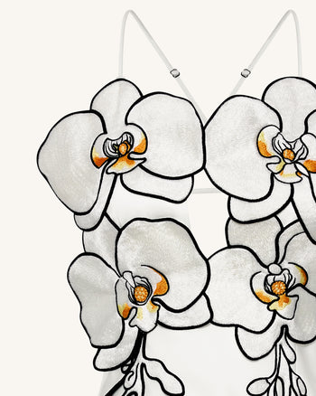 Orchid 刺繡洋裝 - 白色/黑色