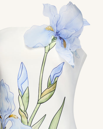 碎花圖案小洋裝 - 白色