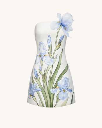 碎花圖案小洋裝 - 白色