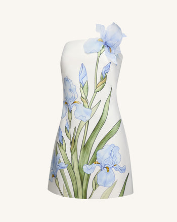 碎花圖案小洋裝 - 白色