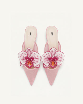 Helena 刺繡裝飾鏤空穆勒鞋 - 粉紅色