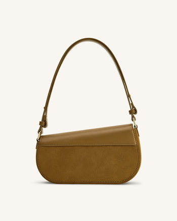 Addisyn 仿麂皮拼接肩背包－橄欖綠