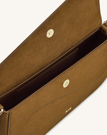 Addisyn 仿麂皮拼接肩背包－橄欖綠