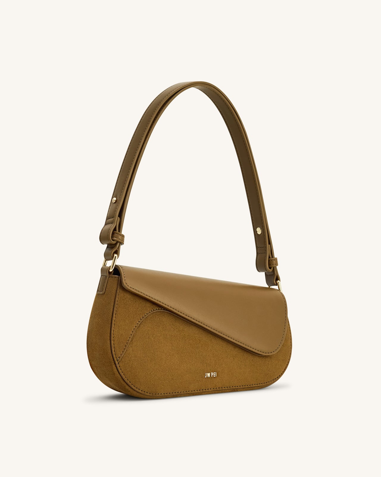 Addisyn 仿麂皮拼接肩背包－橄欖綠