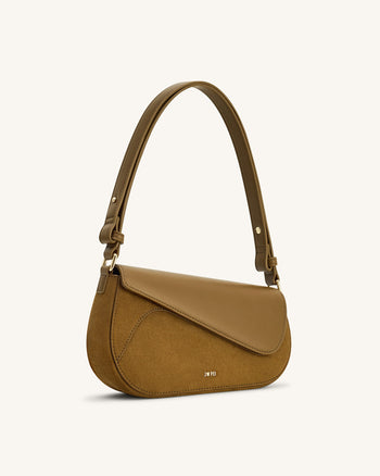 Addisyn 仿麂皮拼接肩背包－橄欖綠