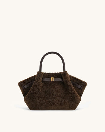 Hana 迷你仿毛皮托特包 - 深棕色