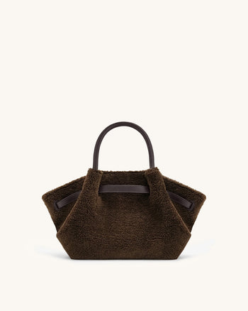 Hana 迷你仿毛皮托特包 - 深棕色