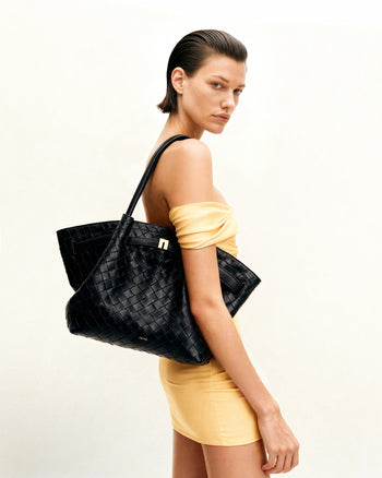 Hana 中型編織紋理托特包－黑色