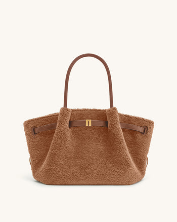 Hana 中型仿毛絨托特包－摩卡棕