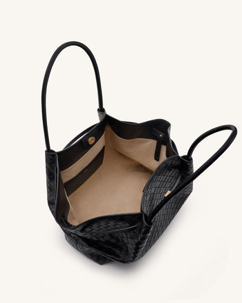 Hana 大型编织纹理托特包 - 黑色