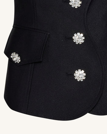 波浪邊門襟羊腿袖西裝外套 - 黑色