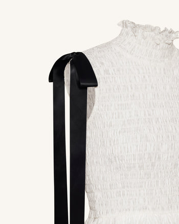 高領無袖抽褶三層長洋裝 - 白色