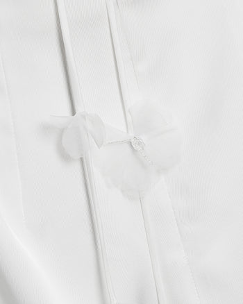 花卉褶皺繞頸迷你洋裝 - 白色