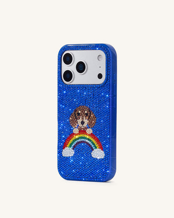 Rainbow 狗狗人造水晶手機殼 - 藍色