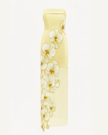 蘭花刺繡洋裝 - 黃色