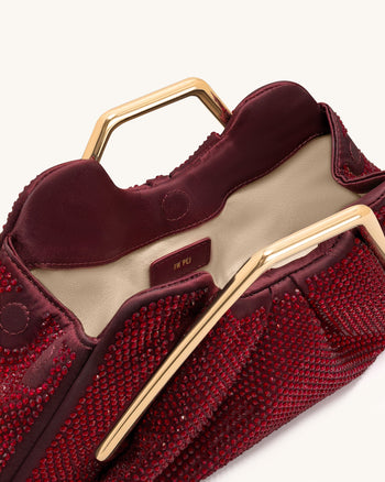 Lila 人造水晶金屬框手拿包 - 紅色