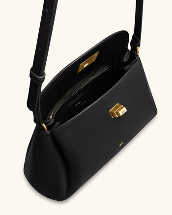 Greta 轉鎖斜背包 - 黑色