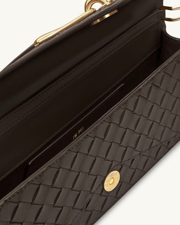 Celeste 編織紋理信封式提把包 - 深棕色