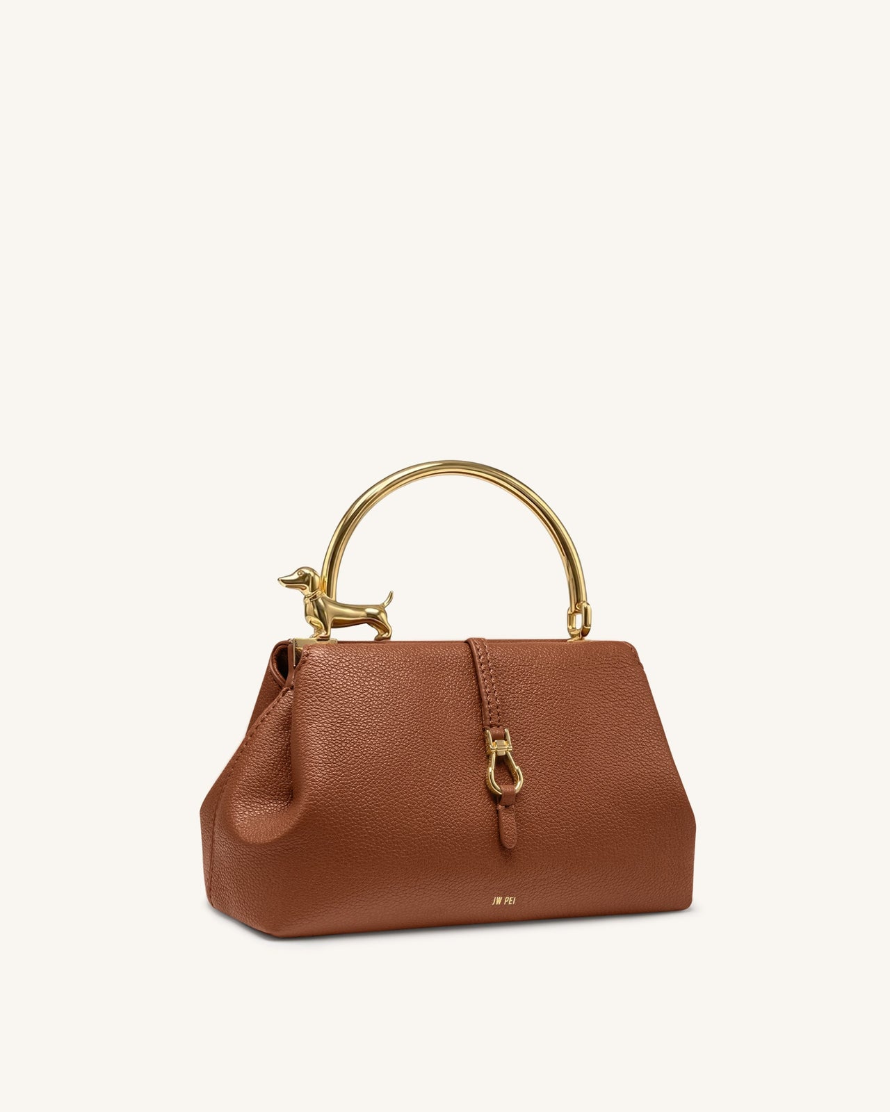 Bruna 臘腸犬金屬提把手提包 - 棕色