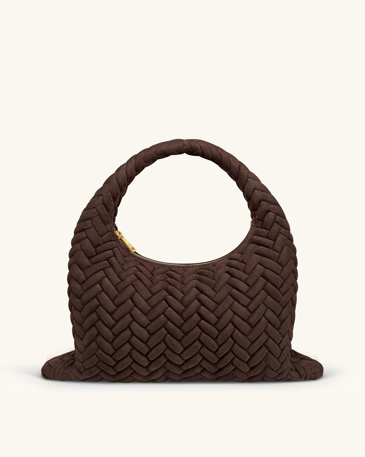 Cora 大型仿麂皮菱格紋流浪肩背包 - 深棕色