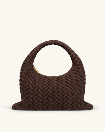 Cora 大型仿麂皮菱格紋流浪肩背包 - 深棕色