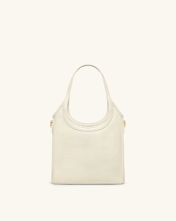 Brooke 迷你繫帶綴飾蘭花串珠提把包 - 象牙白