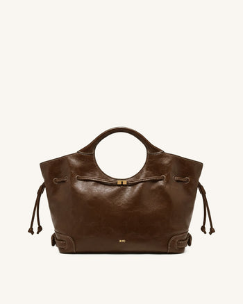 Elara 蠟感純素皮革束口托特包 - 棕色