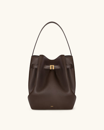Clara 鎖扣點綴水桶肩背包 - 摩卡棕