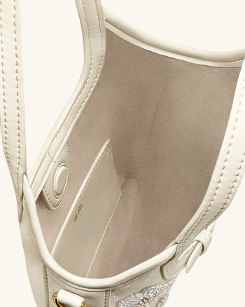 Brooke 迷你繫帶綴飾蘭花串珠提把包 - 象牙白